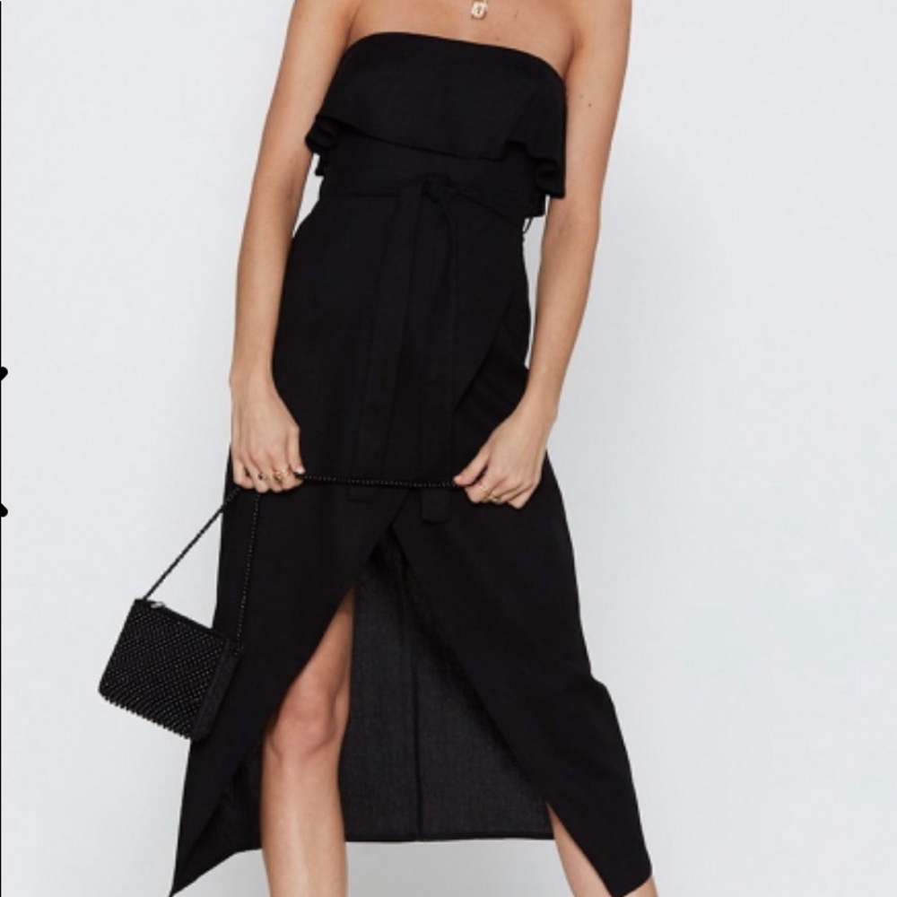 Black strapless midi dress